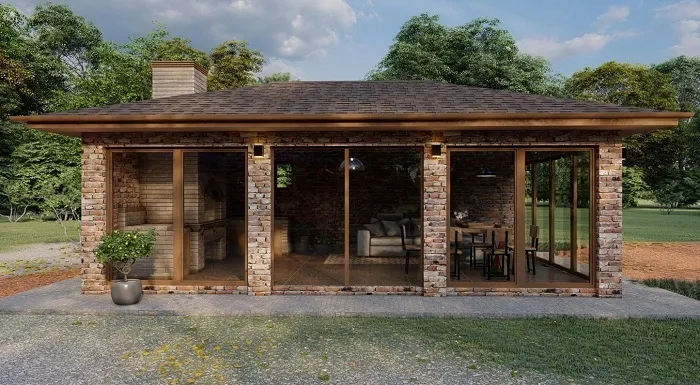 Кирпичная беседка «Купалище» с барбекю — 39,4 м², фото
